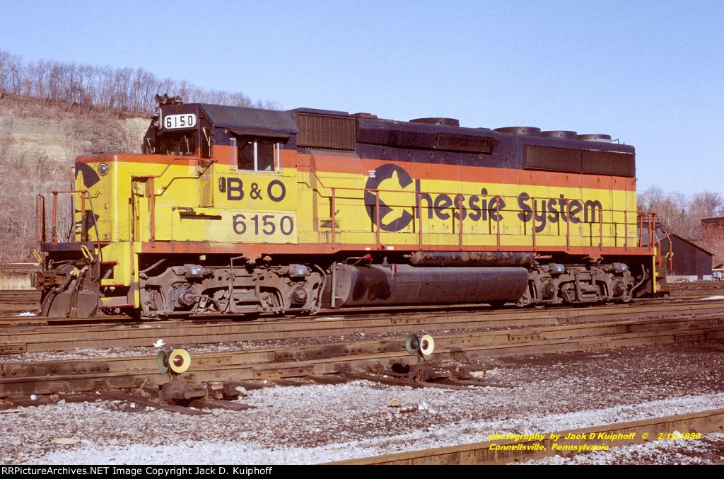 Chessie BO 6150, GP40, Connellsville, PA. 2-12-1990